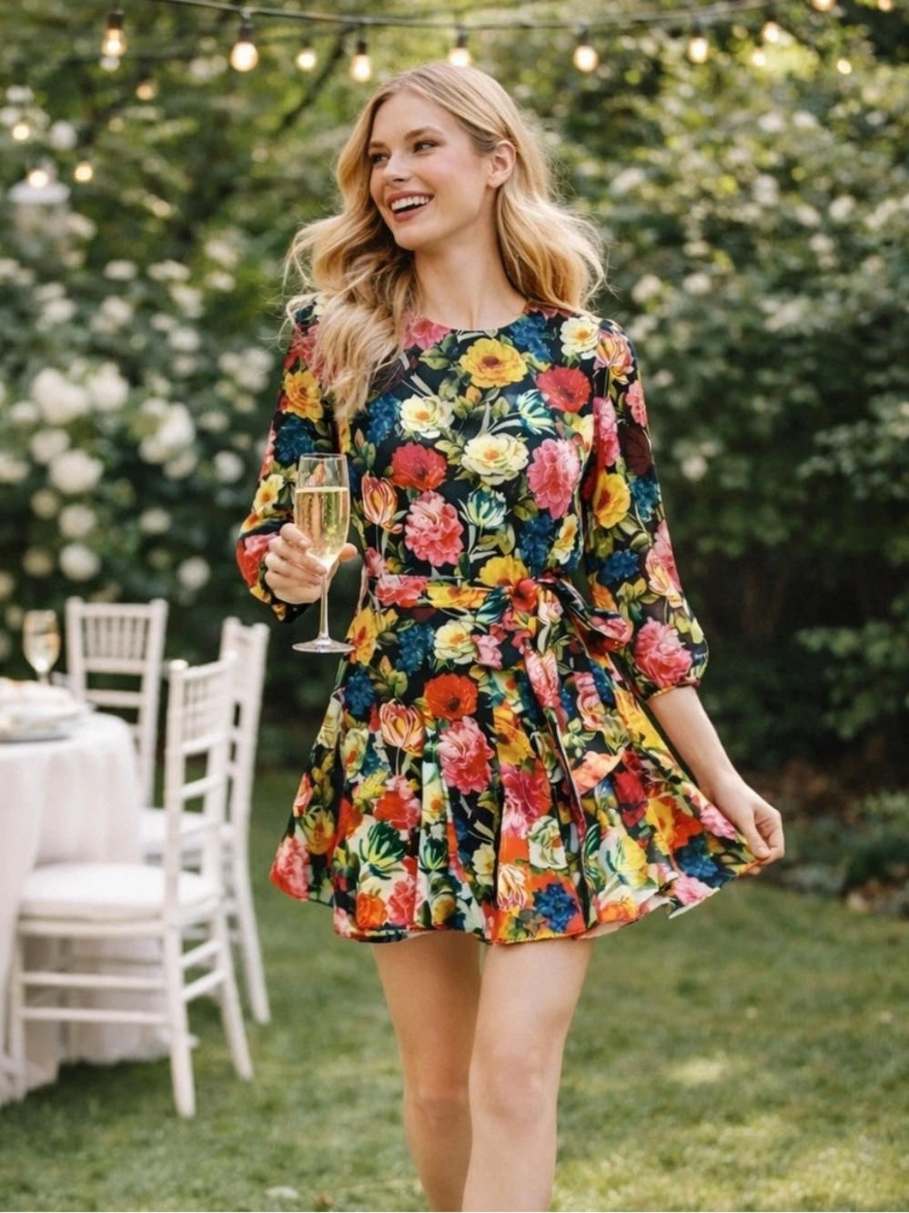 Alice + Olivia “Mina” Black Floral Mini Dress Color~ Sz 0